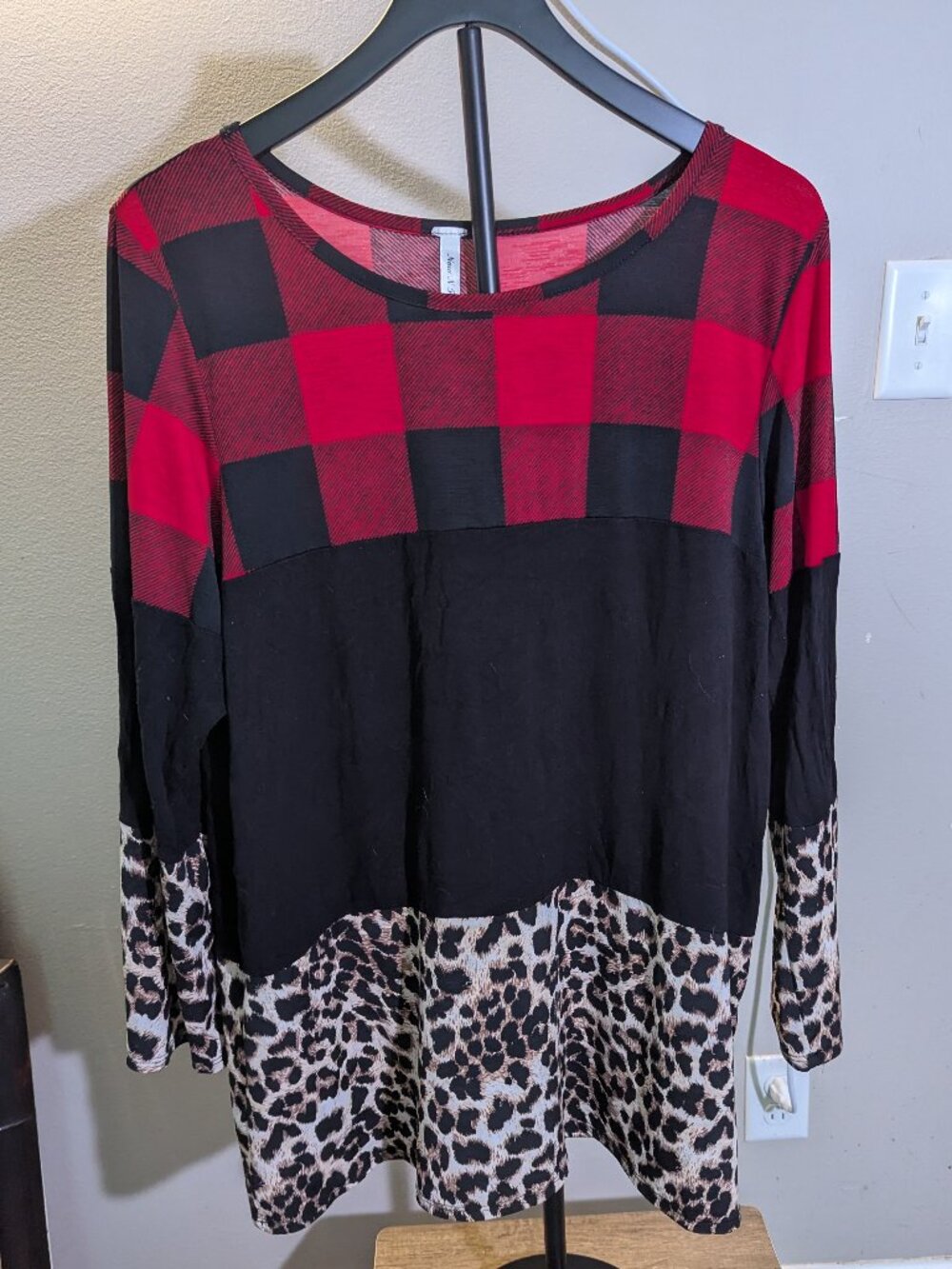 Now N Forever Red Plaid & Leopard Print Long Sleeve Tunic